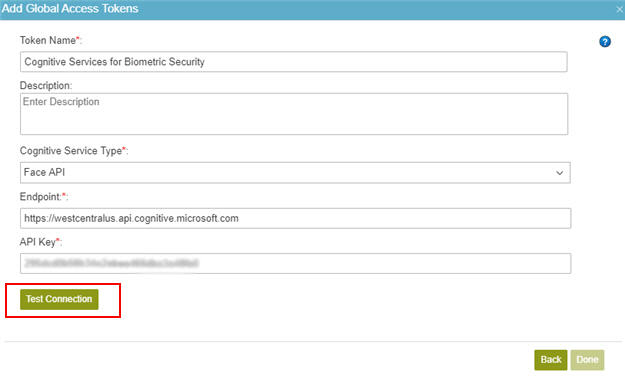 Microsoft Cognitive Services Access Token Configuration screen