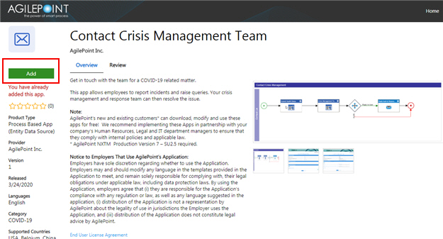 Contact Crisis Management Team screen