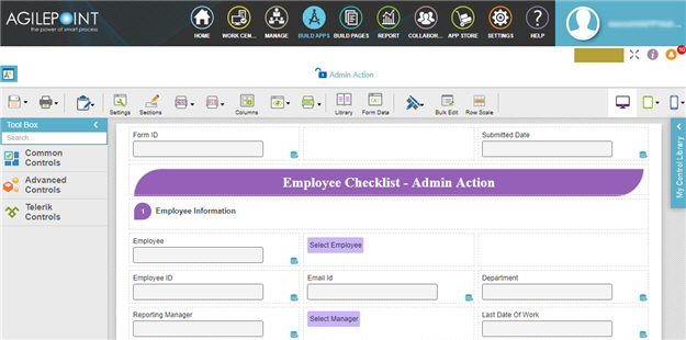 Formatted Admin Action screen