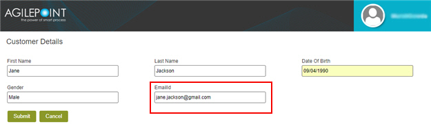 Customer Details Form Email ID screen
