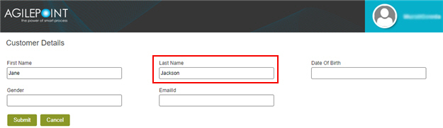 Customer Details Form Last name screen