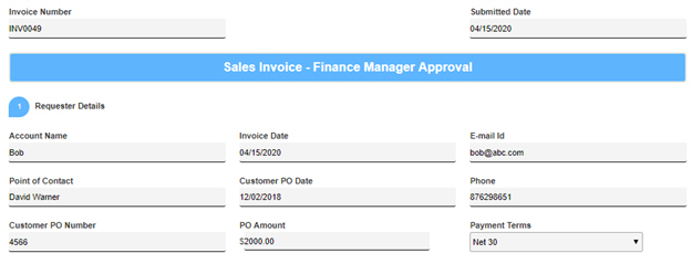 Sales Invoive Finance Manager Approval eForm