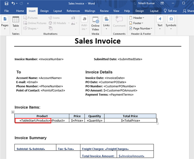 Sales Invoice Word Template