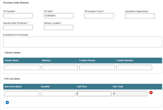 Purchase Order Request Form Preview