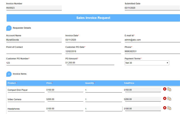Sales Invoice Request form