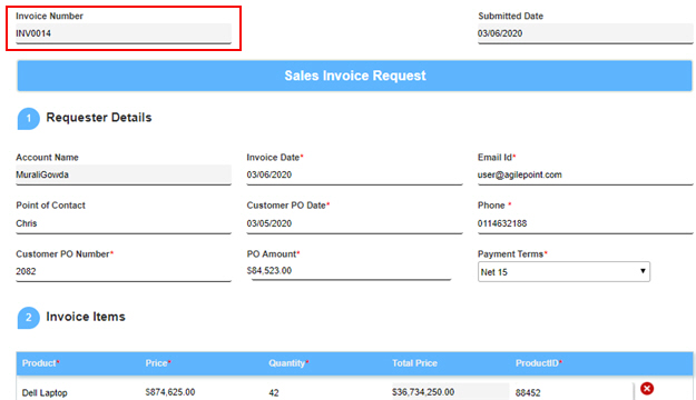 Invoice Number field