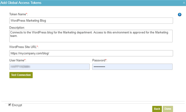 WordPress Access Token Configuration screen