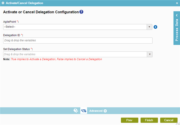 Activate or Cancel Delegation Configuration screen