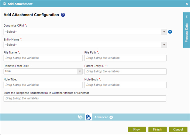 Add Attachment Configuration screen