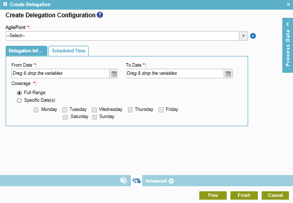 Create Delegation Configuration Scheduled Time tab