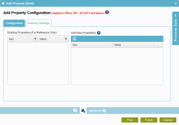 Add Property Configuration Property Settings tab