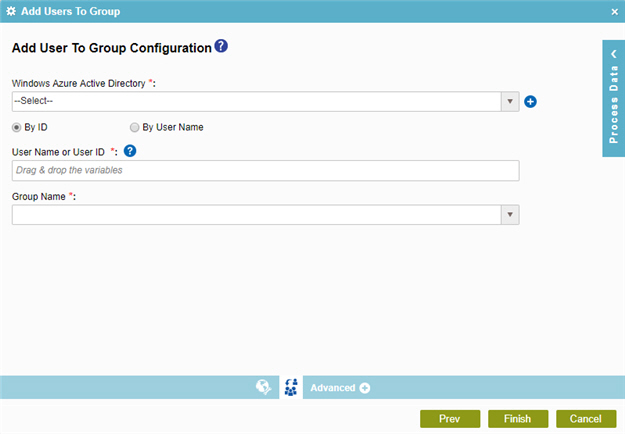 Add User To Group Configuration screen