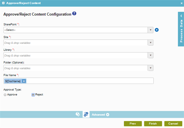 Approve or Reject Content Configuration screen