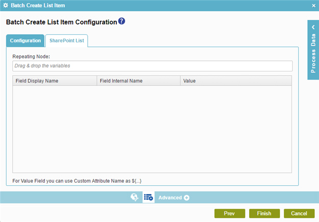 Batch Create List Item Configuration SharePoint List tab