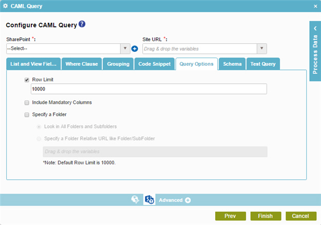 Configure CAML Query Query Options tab