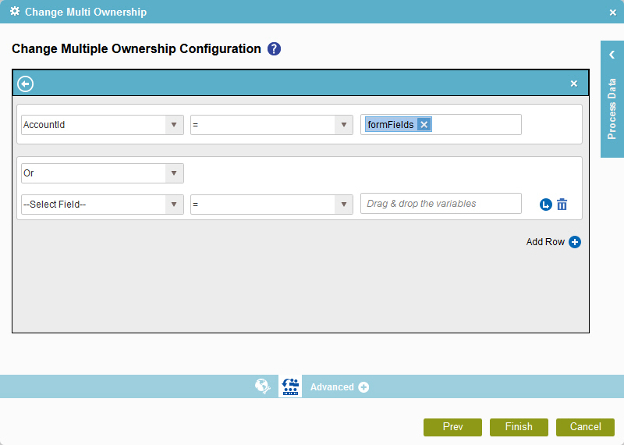 Change Multiple Ownership Configuration WHERE Clause screen