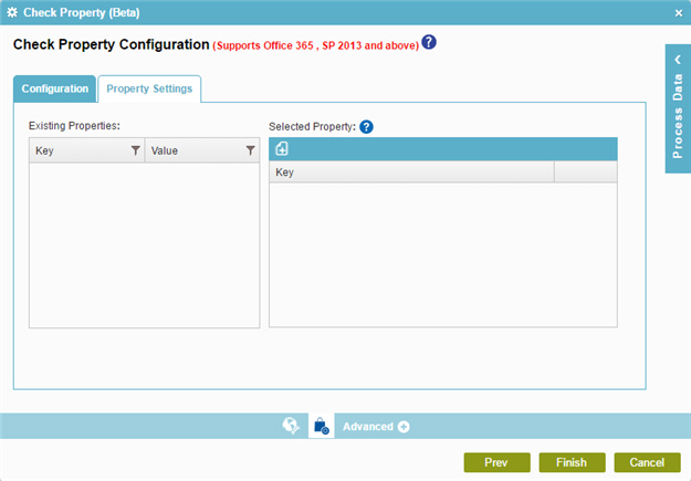Check Property Configuration Property Settings tab
