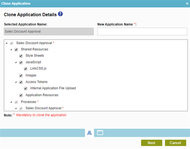 Clone Application Details screen