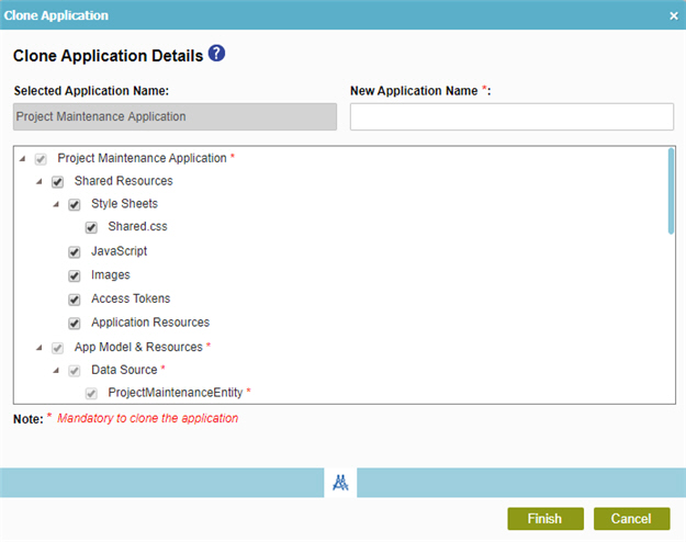 Clone Application Details screen