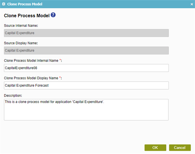 Clone Process Model screen