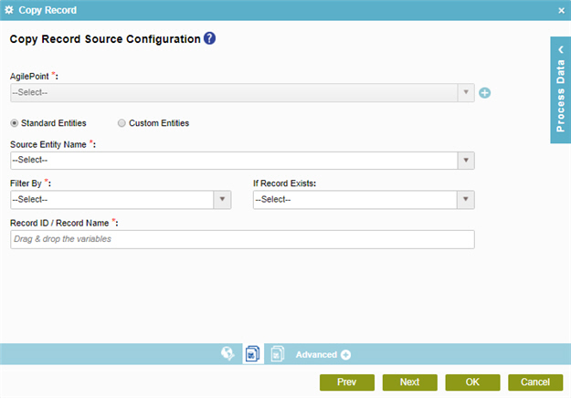 Copy Record Source Configuration screen