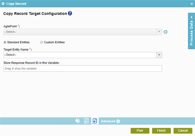 Copy Record Target Configuration screen