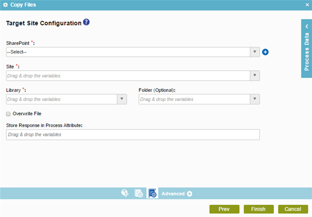 Target Site Configuration screen