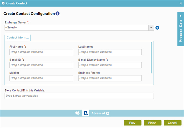 Create Contact Configuration screen