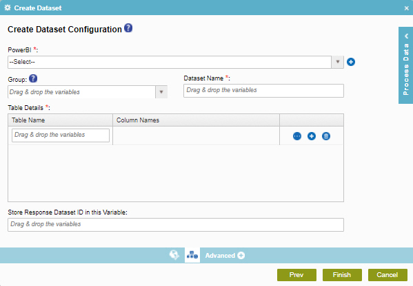 Create Dataset Configuration screen