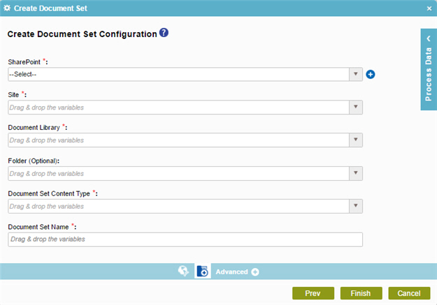 Create Document Set Configuration screen