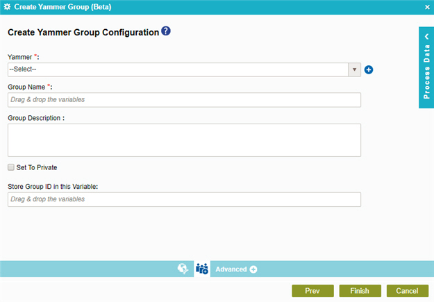 Create Yammer Group Configuration screen