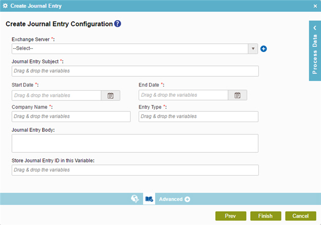 Create Journal Entry Configuration screen