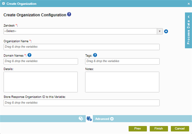 Create Organization Configuration screen