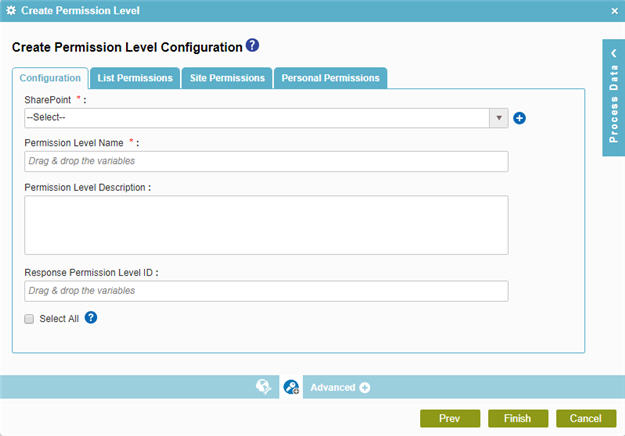 Create Permission Level Configuration Configuration tab