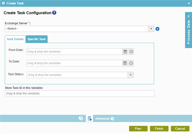 Create Task Configuration Task Details tab