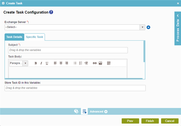 Create Task Configuration Specific Task tab