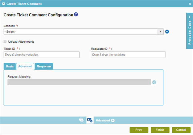 Create Ticket Comment Configuration Advanced tab