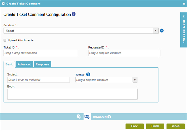 Create Ticket Comment Configuration Basic tab