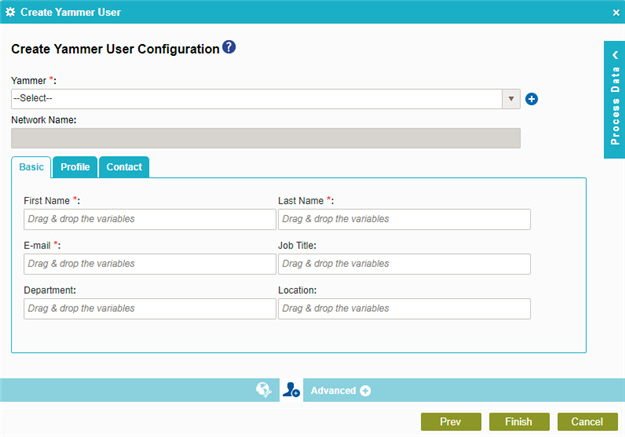 Create Yammer User Configuration screen