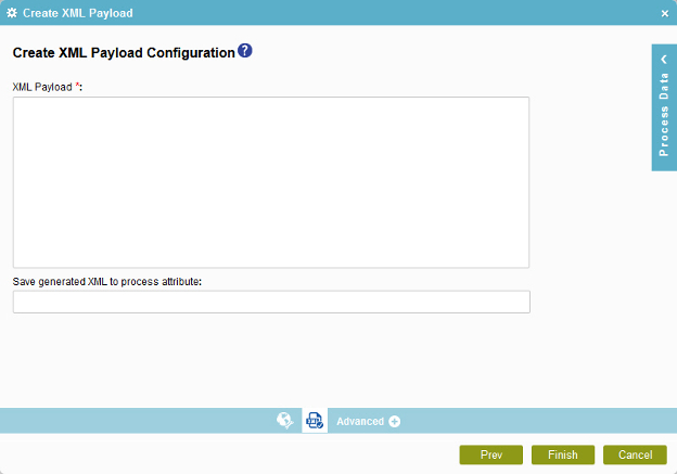 Create XML Payload Configuration screen