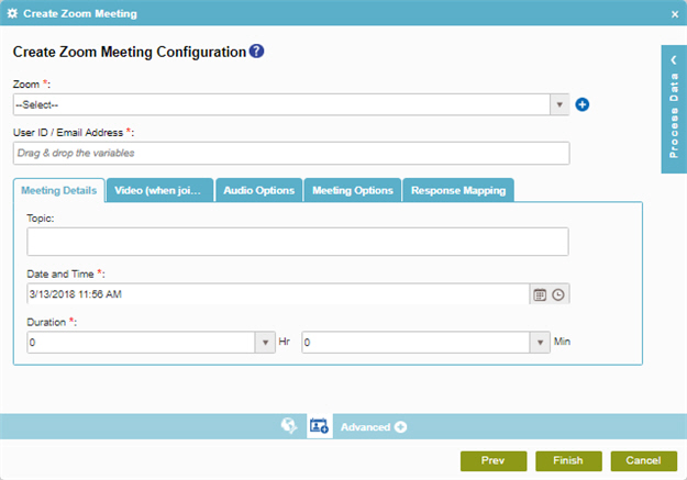 Create Zoom Meeting Configuration Meeting Details tab