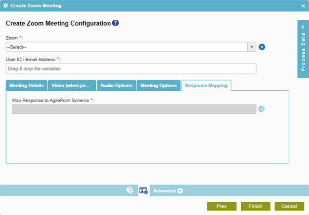 Create Zoom Meeting Configuration Response Mapping tab