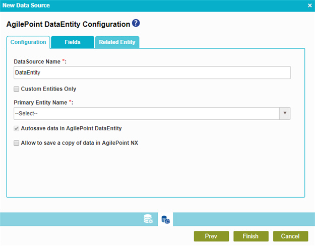 AgilePoint Data Entity Configuration Configuration tab