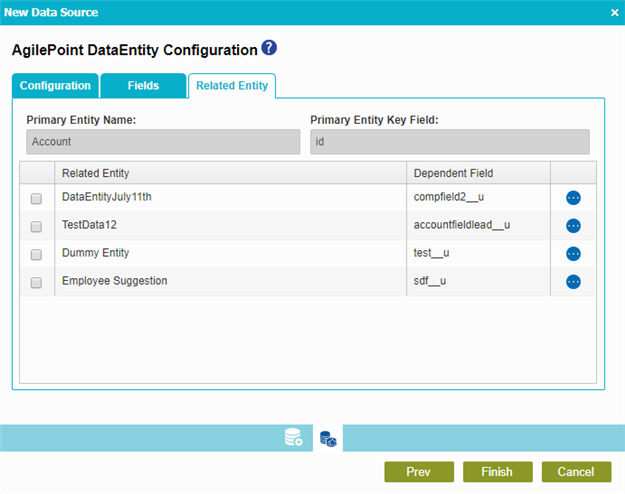 AgilePoint Data Entities Configuration Related Entity tab