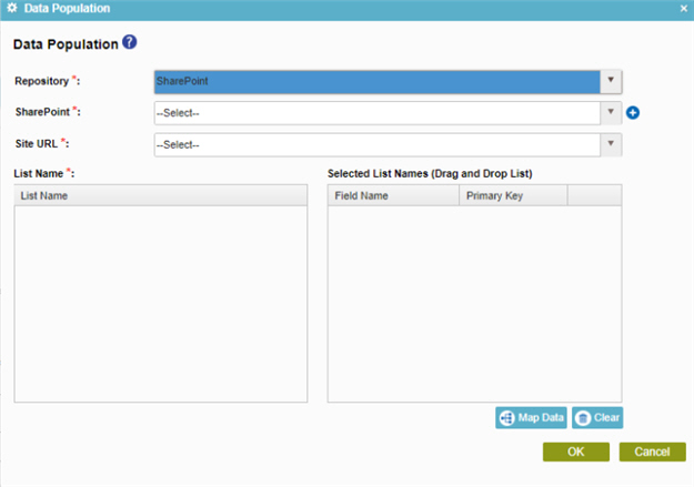 Data Population screen SharePoint