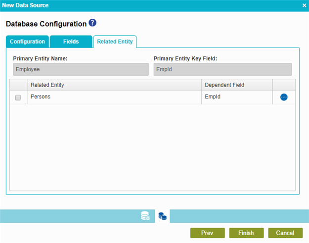 Database Configuration Related Entity screen