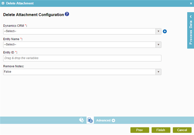 Delete Attachment Configuration screen