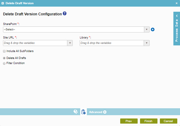 Delete Draft Version Configuration screen