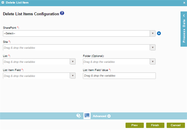 Delete List Items Configuration screen