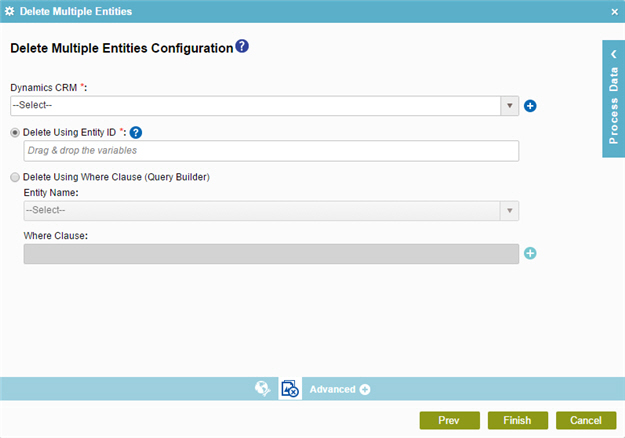 Delete Multiple Entities Configuration screen